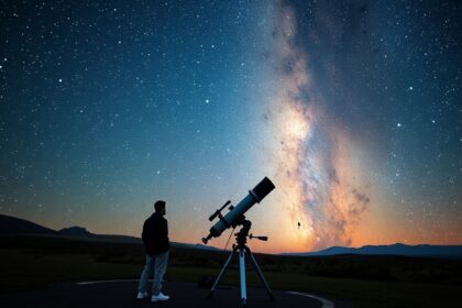 Éjszakai égbolt csillagvizsgálóval és csillagokkal