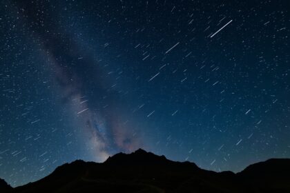 Csillagos égbolt és hegyek, légköri nyugodtság megfigyelése