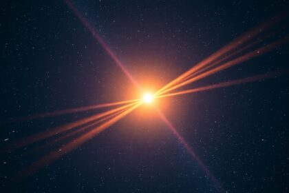 Műholdfelvillanás a csillagok között öt csillag és fénylő műhold