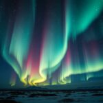 Aurora borealis az égbolton, geomágneses vihar idején.