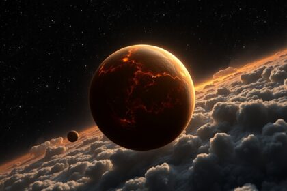 Barna törpe és bolygó egy látványos űrbeli háttérrel.