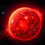 Vörös óriás csillag a galaxis sötét háttérben