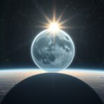 A Nap felkeltével megvilágított bolygó egy űrbeli tájban.