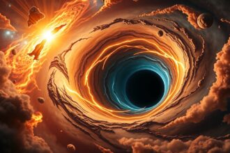 Akkréciós korong egy fekete lyuk körül gáz- és porfelhőből.