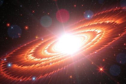 Fényes kvazár a galaxis közepén, távoli univerzumban