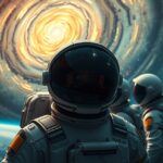 Űrhajósok az űrben egy galaxis előtt