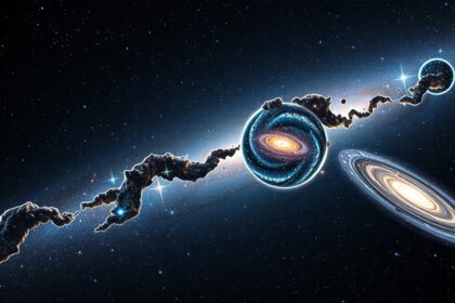 Galaxisok és univerzális tágulás ábrázolása a Hubble-állandó témakörében.