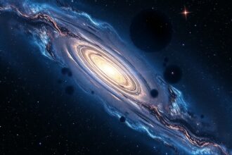 Galaxis látképe a sötét energia és az univerzum témájában.