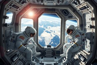 Űrhajósok a Nemzetközi Űrállomáson, kilátás a Földre