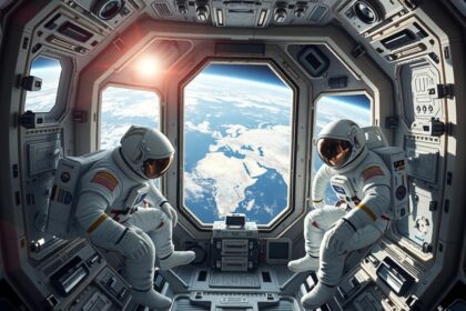 Űrhajósok a Nemzetközi Űrállomáson, kilátás a Földre