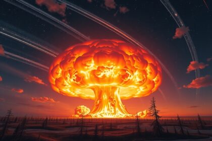 Szibéria felett robbanó nagy energiájú légrobbanás ábrázolása