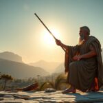 Eratoszthenész a Föld kerületét méri bottal nyári napfordulón.