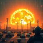 Egy hatalmas napvihar látható a horizonton, figyelőrendszerek közelében.