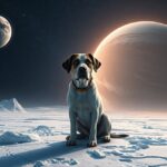 Egy kutya az űrben, a Plútó és más bolygók látványával.