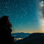 Giordano Bruno figyelmesen nézi a csillagokat az éjszakai égbolton