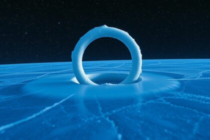 Fagyott O-gyűrű űrbeli környezetben, a Challenger katasztrófáját szimbolizálva.