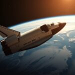 Columbia űrsikló föld körüli pályán a naplementében