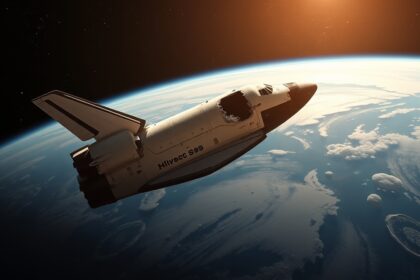 Columbia űrsikló föld körüli pályán a naplementében