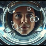 Űrhajós arcához kapcsolódó könnycseppek súlytalanságban.