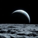 Földkelte fotó a Hold felszínéről, háttérben a Föld