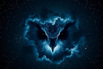 M97 Bagoly-köd, egy planetáris köd az éjszakai égbolton, bagolyszerű arccal.