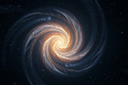 Szélkerék-galaxis spirálkarjai fényes univerzális háttérrel.