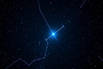 Spica, a Szűz csillagkép kék gyémántja az éjszakai égen.