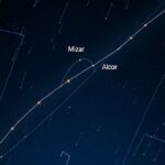 Mizar és Alcor csillagok a Göncöl rúdján éjszakai égbolt alatt