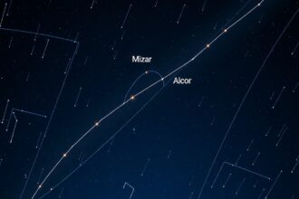 Mizar és Alcor csillagok a Göncöl rúdján éjszakai égbolt alatt