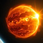 Illustráció az UY Scuti csillagról és Jupiter bolygóról az univerzumban.