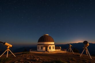 Piszkéstetői Obszervatórium teleszkópokkal a csillagos ég alatt