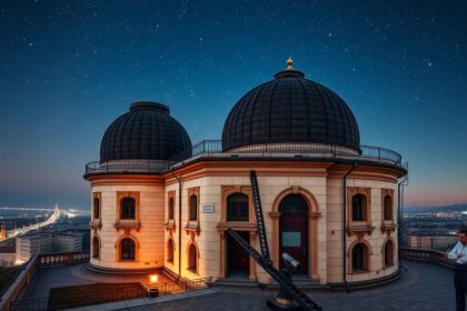 Svábhegyi Csillagvizsgáló Budapest éjszakai látképe csillagokkal.