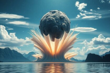 Aszteroida becsapódásának illusztrációja a Balatonban.