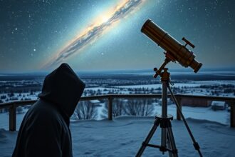 Csillagászati megfigyelés a sarkkörön, teleszkóppal Vénusz-átvonulás során.