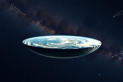 A Föld lapos modellje, mögötte csillagos égbolt