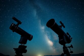 Refraktor és reflektor távcsövek a csillagos ég alatt