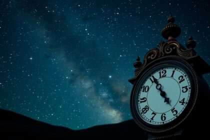 Csillagidő és középidő összehasonlítása csillagos háttér előtt.