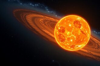 Barna törpe és gyűrűs bolygó a világűrben