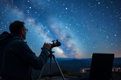 Csillagászati megfigyelés távcsővel a csillagos égen