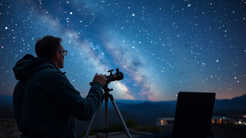 Csillagászati megfigyelés távcsővel a csillagos égen
