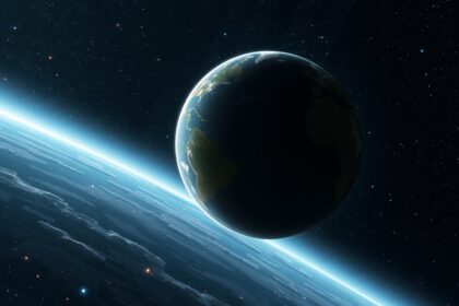 Föld a világűrből nézve, bolygó és csillagok az űrben.