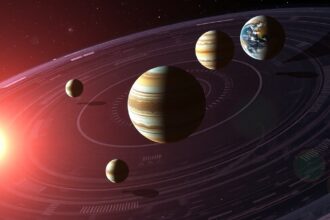 A TRAPPIST-1 rendszer bolygói a csillag közelében.