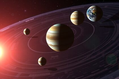 A TRAPPIST-1 rendszer bolygói a csillag közelében.