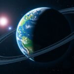 Digitális ábrázolás a Földről gyűrűs bolygó környezetében.