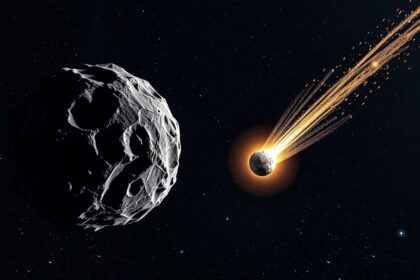 Aszteroida és üstökös az űrben, a Naptól távol.