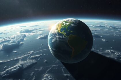 Föld a világűrből, a Nap felkeltével