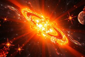 Egy szupernóva robbanásszerű fénykatarzisa az univerzumban.