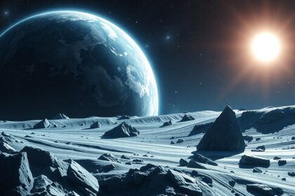 Fantasztikus látvány a gyémánt-bolygóról űrbeli napfénynél.