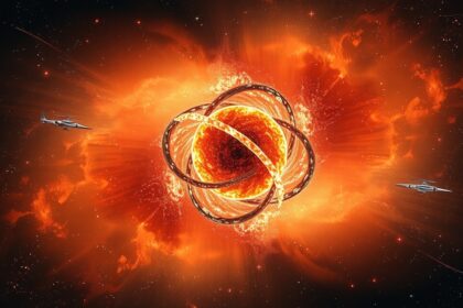 Neutrincsillagok és a közelben lévő űrhajók látképe