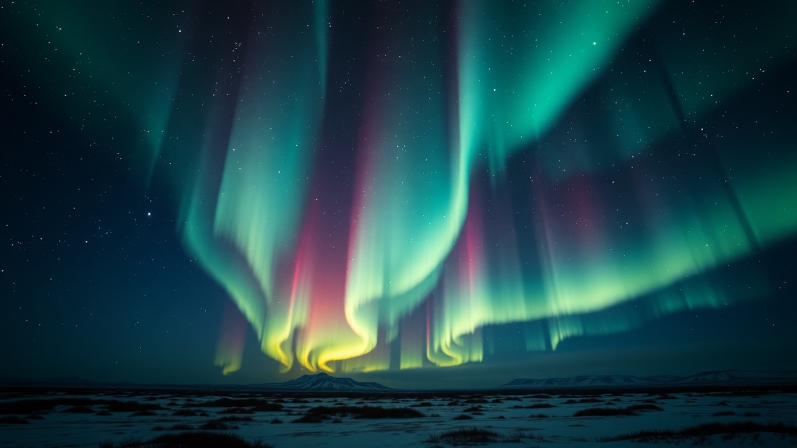 Aurora borealis az égbolton, geomágneses vihar idején.